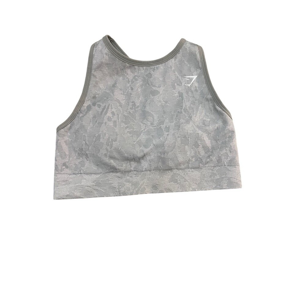 Gymshark Sports Bra Womens Size S Gray Camo‎ Seamless High Neck Crossback